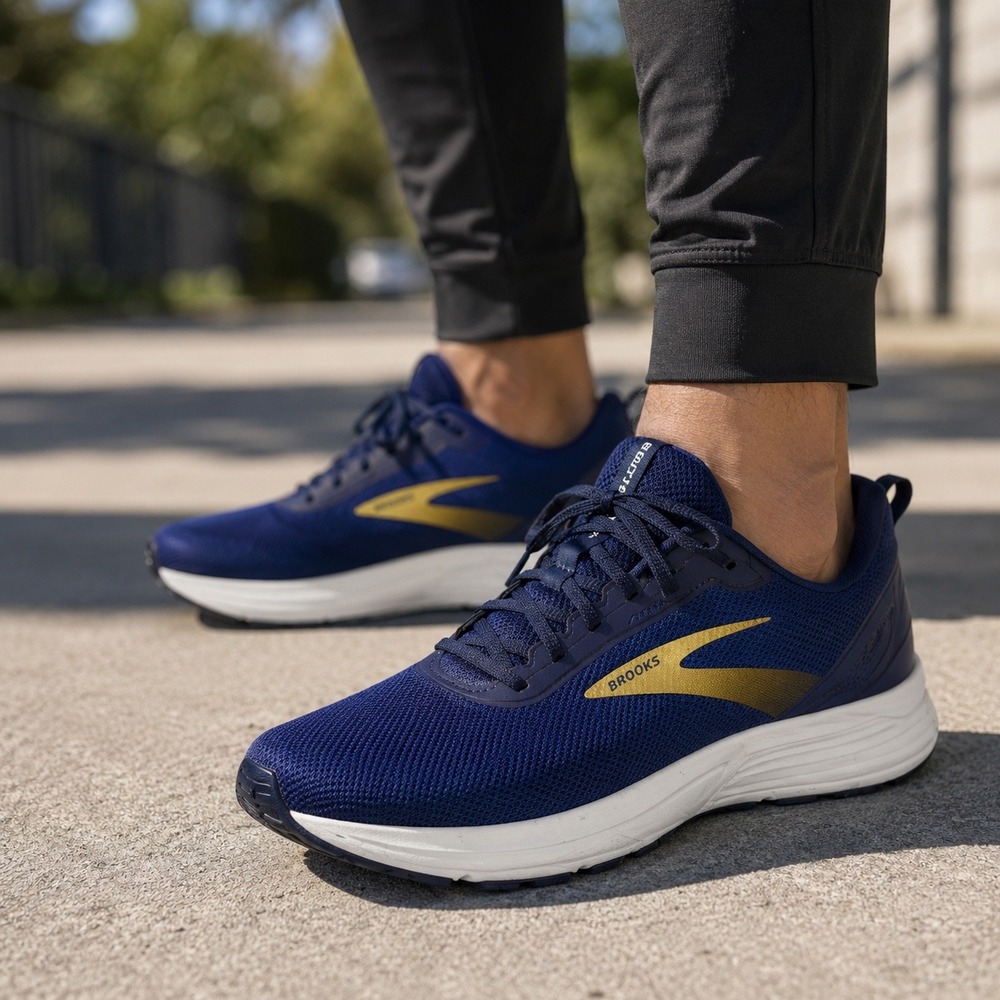 Brooks Blue and Gold Athletic Sneakers‎ with Sleek Design